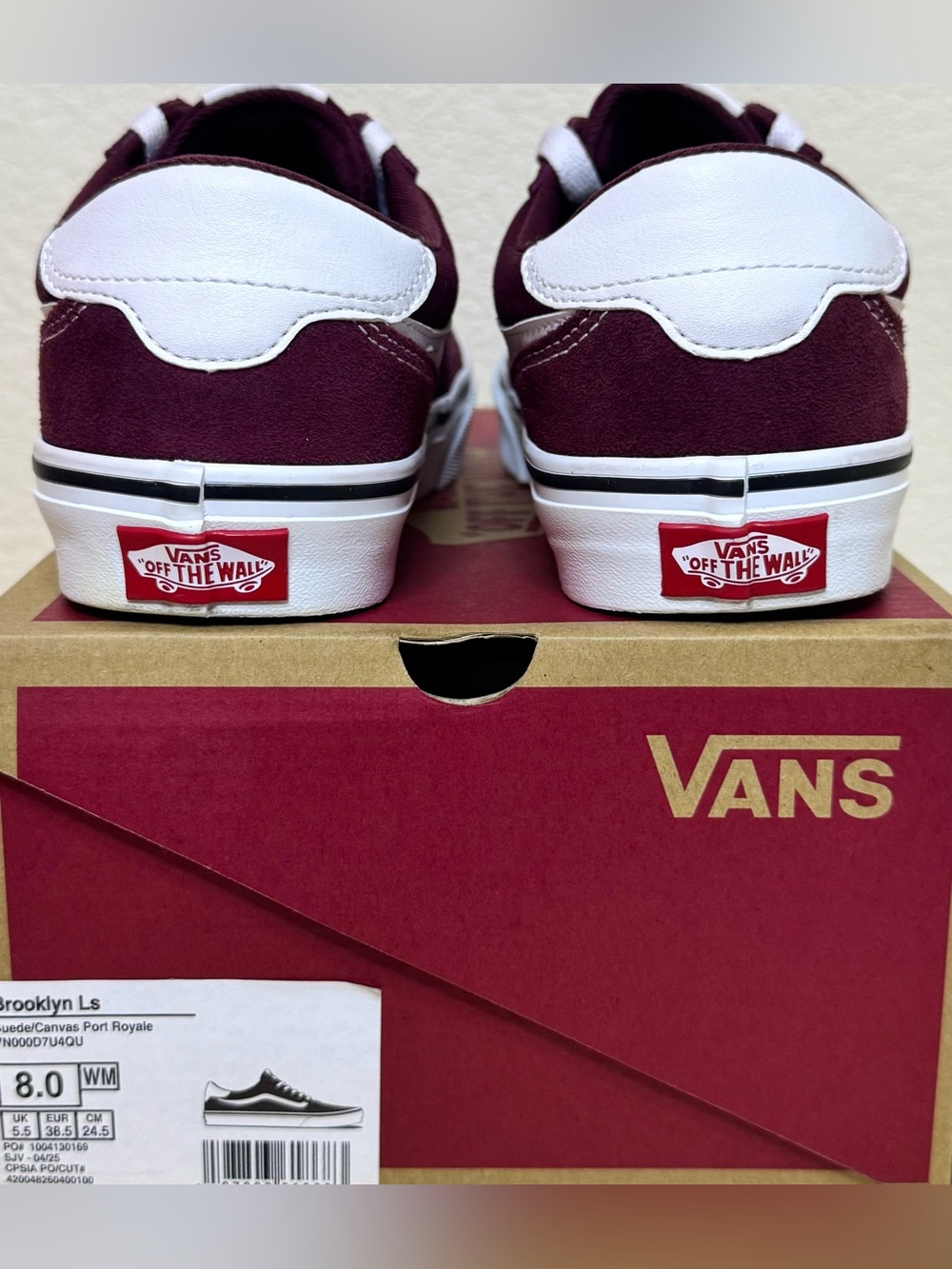 Vans Brooklyn LS Port Royale Burgundy Suede Canvas Sneakers Womens Size 8 - Picture 7 of 11